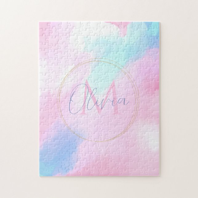 Elegant Pastel Blue Pink Watercolor Painting Jigsaw Puzzle (Vertical)