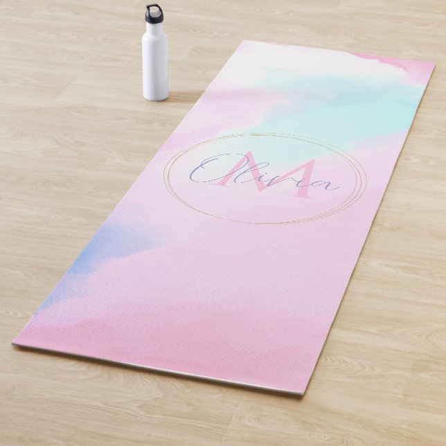 Elegant Pastel Blue Pink Watercolor Painting Yoga Mat (In Situ)