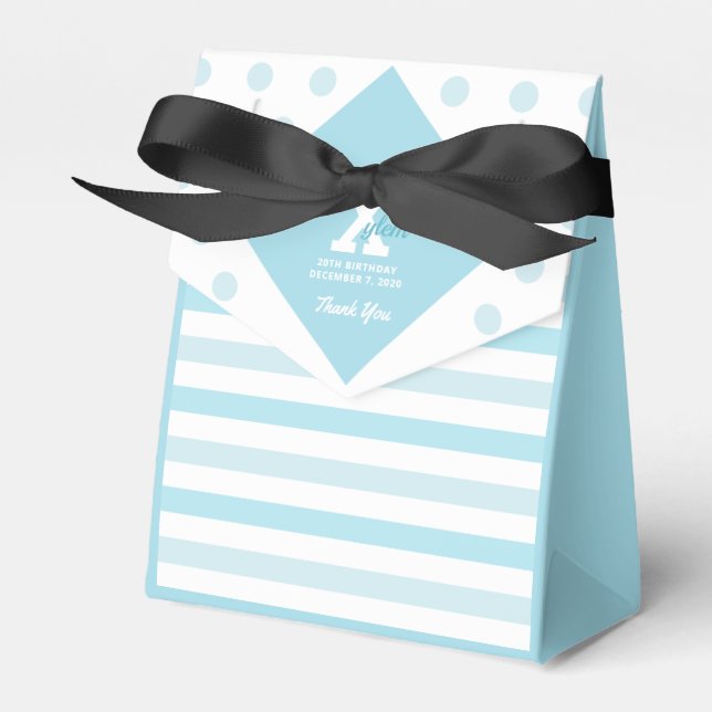 Elegant Pastel Blue Polka Dots Stripes Favour Box (Front Side)