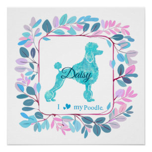 Elegant Pastel Blue Poodle Poster Personalised