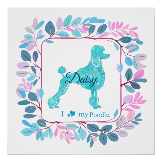 Elegant Pastel Blue Poodle Poster | Personalised (Front)