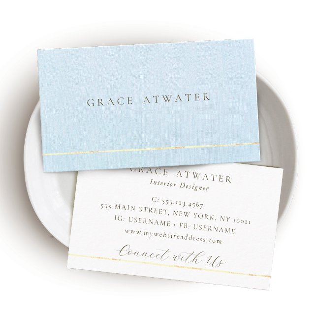 Elegant Pastel Blue Professional Gold Stripe Business Card (Creator Uploaded)