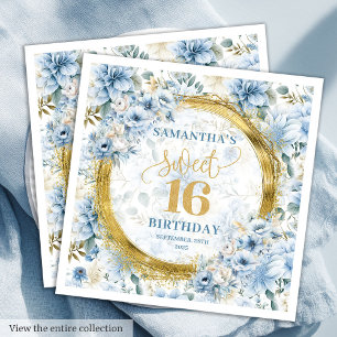 Elegant Pastel Blue Sweet Sixteen Gold Glitter  Napkin