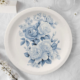 Elegant Pastel Blue Watercolor Roses Paper Plate