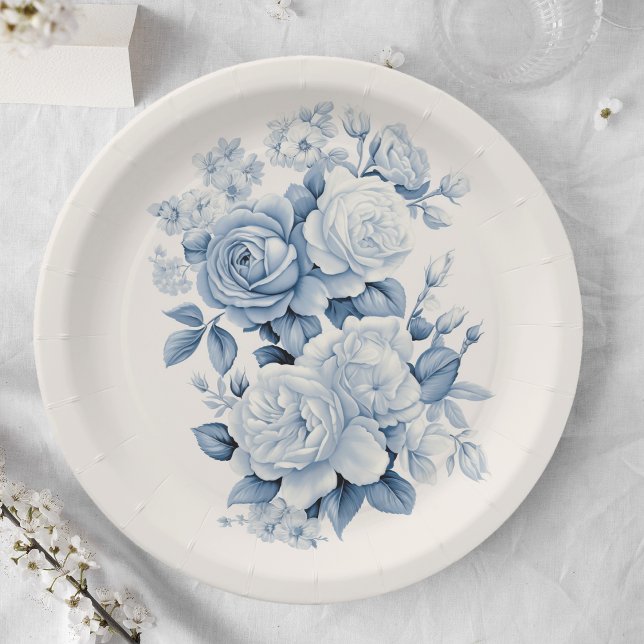 Elegant Pastel Blue Watercolor Roses Paper Plate (Creator Uploaded)