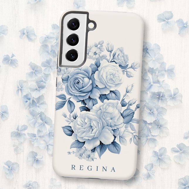 Elegant Pastel Blue Watercolor Roses Personalised Samsung Galaxy S22+ Case (Creator Uploaded)