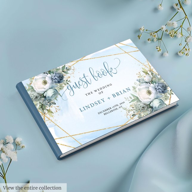 Elegant Pastel Blue White Gold Floral Guest Book (Elegant Pastel Blue White Gold Floral Guest Book)