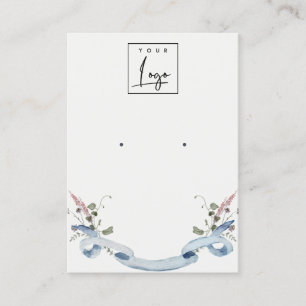 Elegant Pastel Blue Wildflower Ribbon Logo Earring Business Card