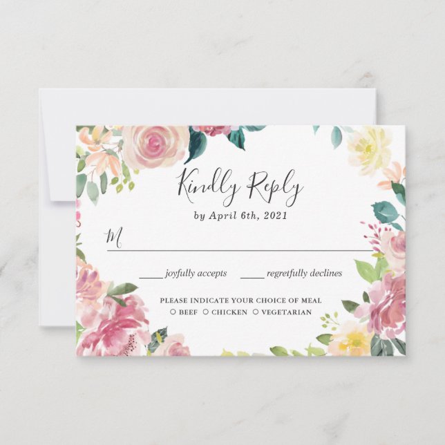 Elegant Pastel Blush Garden Floral Wedding RSVP (Front)