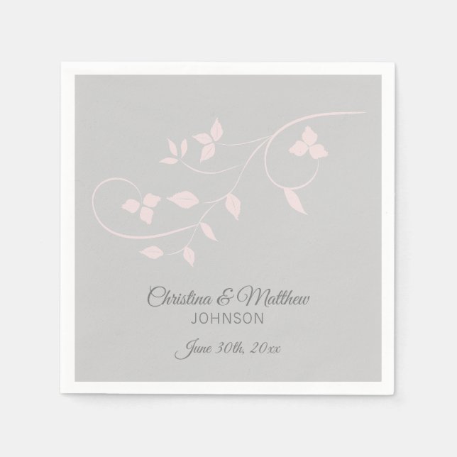 Elegant Pastel Blush Pink & Grey (Grey) Wedding Napkin (Front)