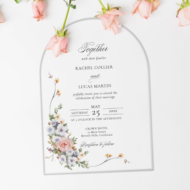 Elegant Pastel Boho Floral Arch Calligraphy  Acrylic Invitations (Creator Uploaded)