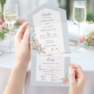 Elegant Pastel Boho Floral Calligraphy All In One Invitation