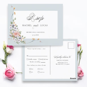 Elegant Pastel Boho Floral Calligraphy RSVP Postcard