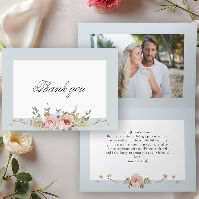 Elegant Pastel Boho Floral Calligraphy Thank You Card (Creator Uploaded)