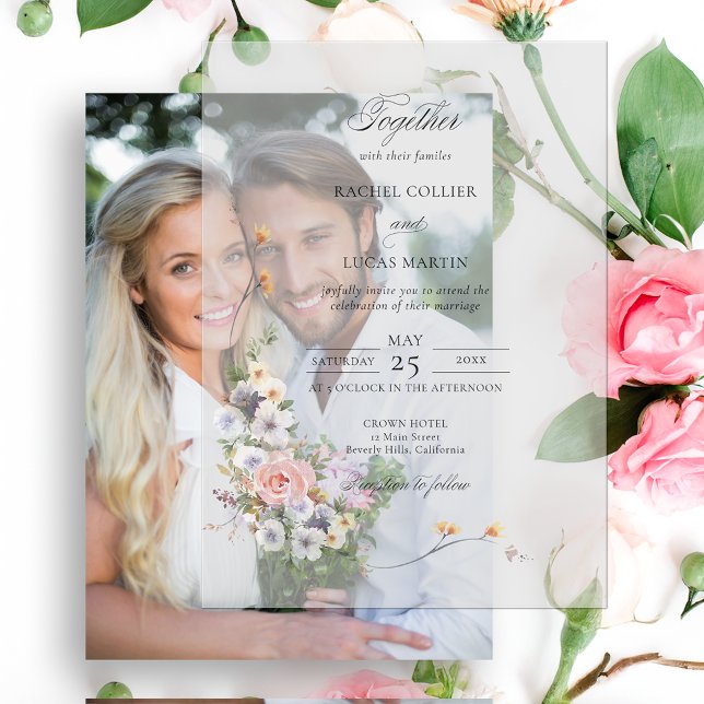 Elegant Pastel Boho Floral Calligraphy Vellum Invitations (Creator Uploaded)