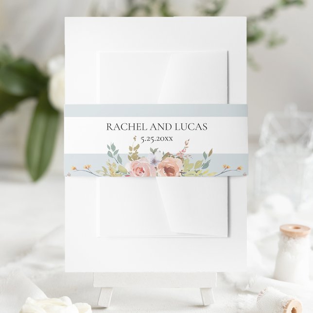 Elegant Pastel Boho Watercolor Floral Invitation Belly Band (Creator Uploaded)