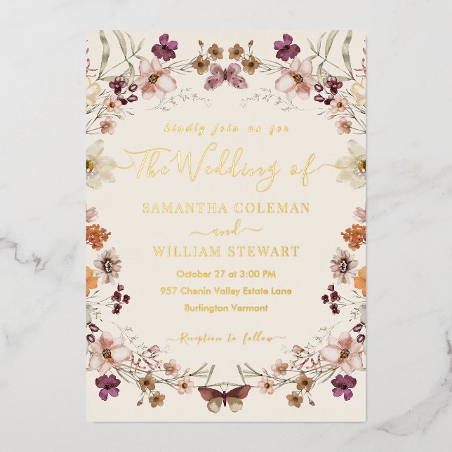 Elegant Pastel Boho Wildflower Modern Wedding (Front)