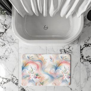 Elegant Pastel Botanical Watercolor Bath Mat