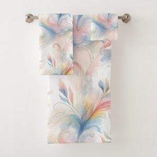 Elegant Pastel Botanical Watercolor Bath Towel Set