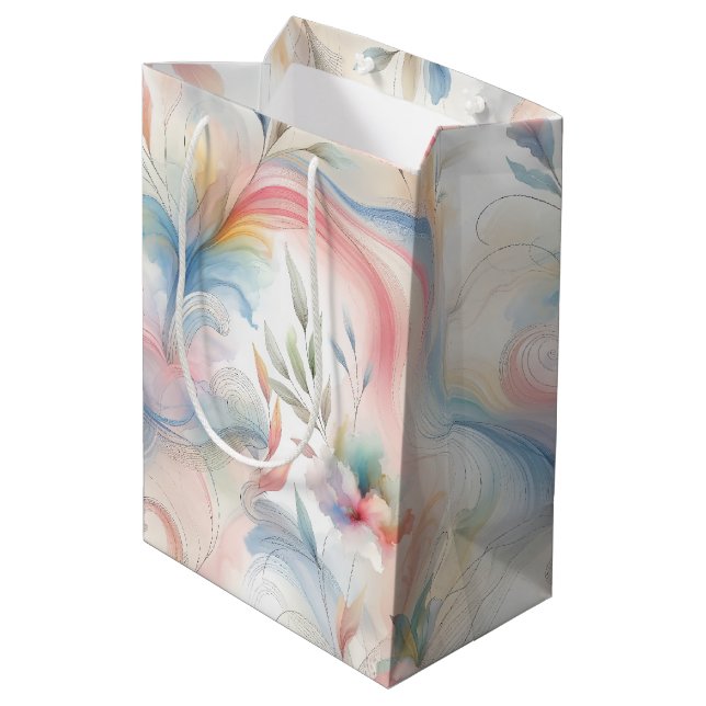 Elegant Pastel Botanical Watercolor Medium Gift Bag (Back Angled)