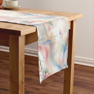 Elegant Pastel Botanical Watercolor Short Table Runner