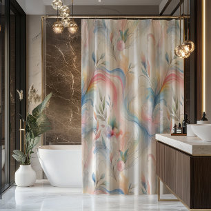 Elegant Pastel Botanical Watercolor Shower Curtain