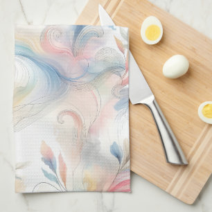 Elegant Pastel Botanical Watercolor Tea Towel