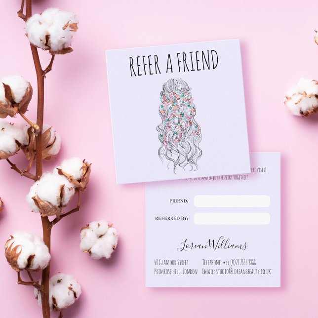 Elegant Pastel Bride Wavy Hair Styling Floral  Appointment Card (Creator Uploaded)