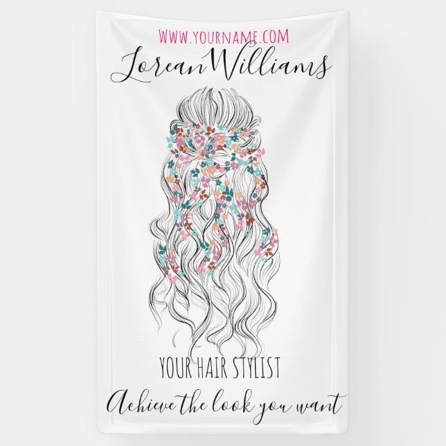 Elegant Pastel Bride Wavy Hair Styling Floral  Banner (Vertical)