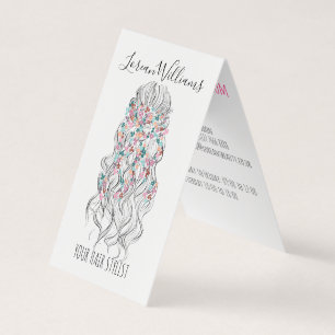 Elegant Pastel Bride Wavy Hair Styling Floral Business Card