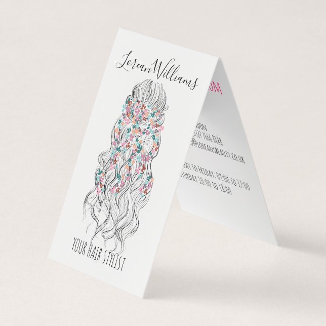 Elegant Pastel Bride Wavy Hair Styling Floral  Business Card (Front)
