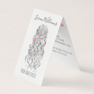 Elegant Pastel Bride Wavy Hair Styling Floral Business Card
