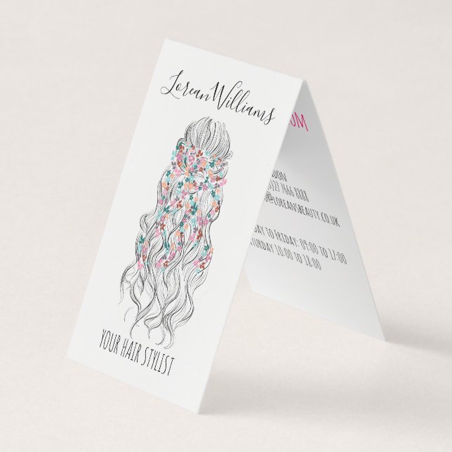 Elegant Pastel Bride Wavy Hair Styling Floral  Business Card (Front)