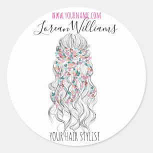 Elegant Pastel Bride Wavy Hair Styling Floral Classic Round Sticker