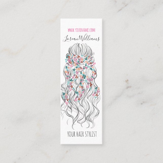 Elegant Pastel Bride Wavy Hair Styling Floral  Mini Business Card (Front)