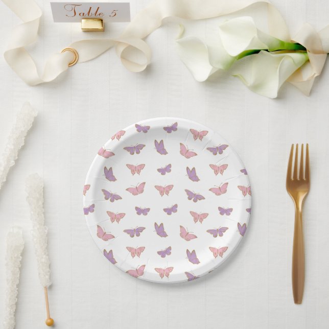 Elegant Pastel Butterflies Pattern |  Baby Shower Paper Plate (Wedding)