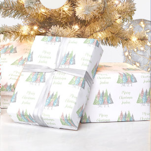 Elegant Pastel Christmas Tree Name Christmas Wrapping Paper