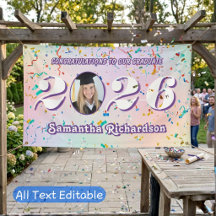 Elegant Pastel Class of 2026 Confetti Name Photo