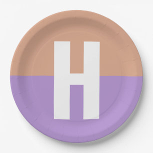 Elegant Pastel Colorblock Monogram Initial Letter Paper Plate