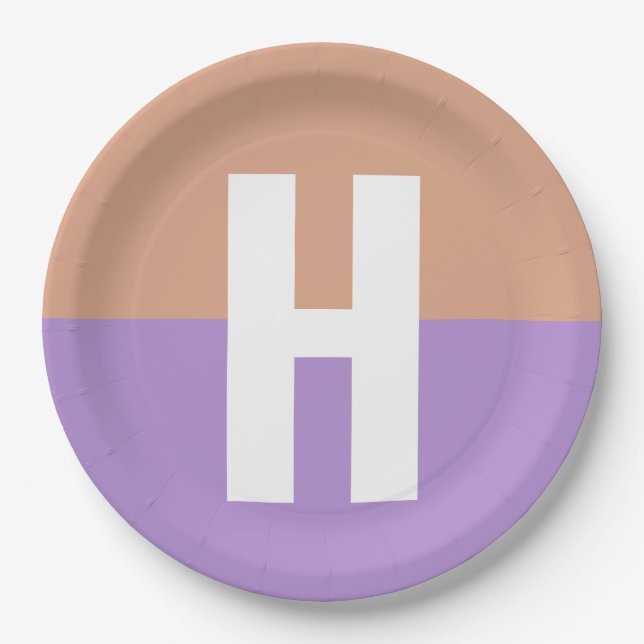 Elegant Pastel Colorblock Monogram Initial Letter Paper Plate (Front)