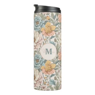 Elegant Pastel Colors Vintage Floral Monogram Thermal Tumbler