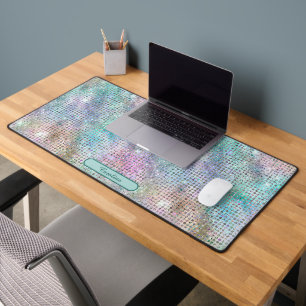 Elegant Pastel Colour Gem Shimmer Pattern Monogram Desk Mat