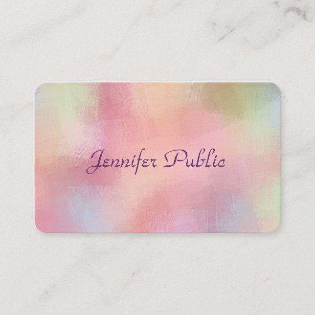 Elegant Pastel Colours Calligraphy Script Template Business Card (Front)