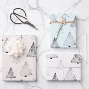 Elegant Pastel Colours Hand Drawn Christmas Trees  Wrapping Paper Sheet