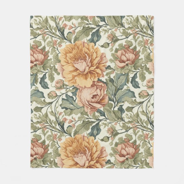 Elegant Pastel Colours Vintage Floral Fleece Blanket (Front)