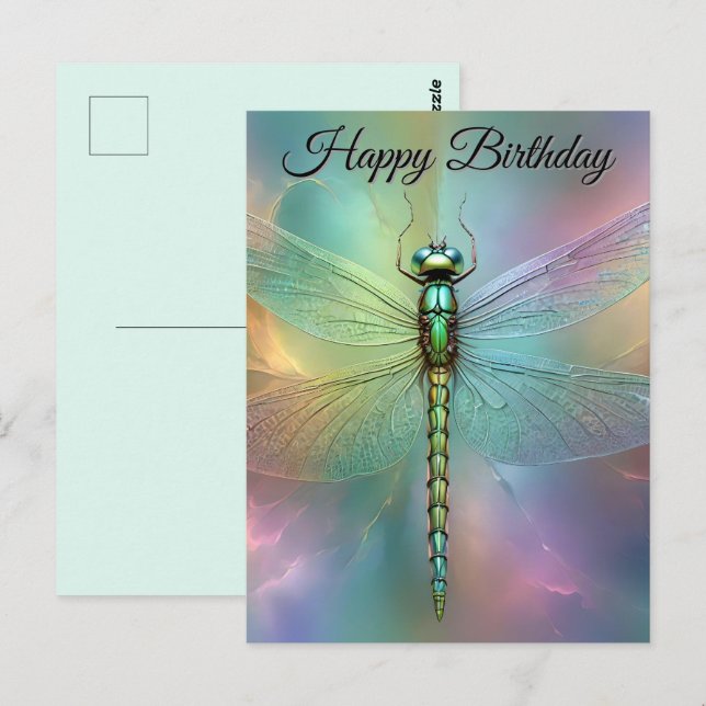 Elegant Pastel Dragonfly Fractal Art Bday Postcard (Front/Back)