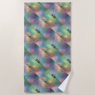 Elegant Pastel Dragonfly Fractal Art, Beach Towel
