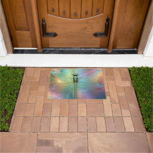 Elegant Pastel Dragonfly Fractal Art, Doormat