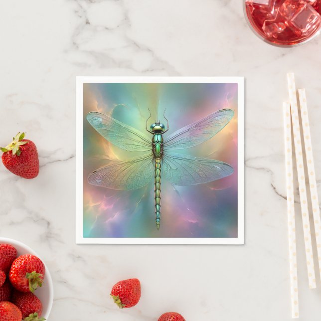 Elegant Pastel Dragonfly Fractal Art, Napkin (Insitu)