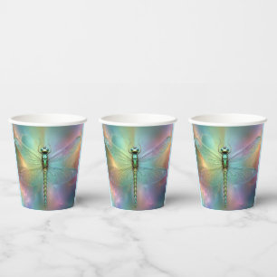 Elegant Pastel Dragonfly Fractal Art, Paper Cups